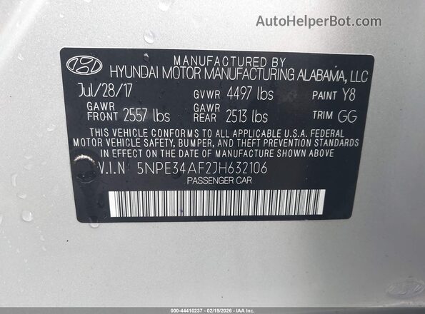 5NPE34AF2JH632106 2018 HYUNDAI SONATA Silver 
