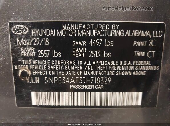 5NPE34AF3JH718329 2018 HYUNDAI SONATA Gray Engine compartment view