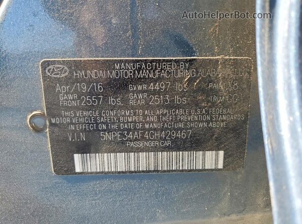5NPE34AF4GH429467 2016 HYUNDAI SONATA Blue Engine compartment view
