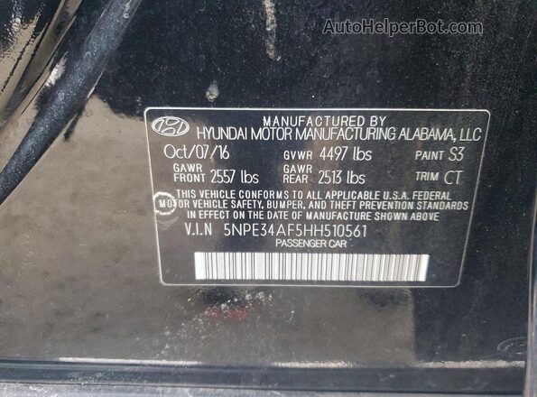 5NPE34AF5HH510561 2017 HYUNDAI SONATA Black Вид підкапотного простору