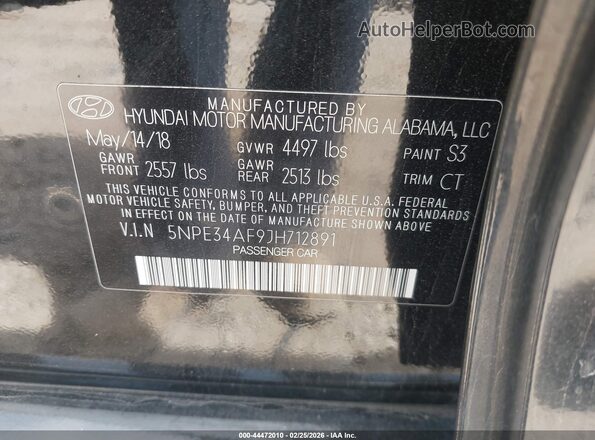 5NPE34AF9JH712891 2018 HYUNDAI SONATA Черный Вид подкапотного пространства