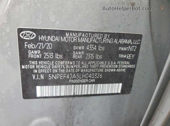 5NPEF4JA5LH040326 2020 HYUNDAI SONATA Charcoal Widok komory silnika