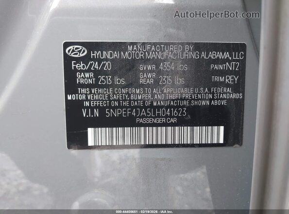 5NPEF4JA5LH041623 2020 HYUNDAI SONATA Gray Engine compartment view