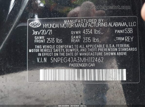 5NPEG4JA3MH112462 2021 HYUNDAI SONATA Black Widok komory silnika
