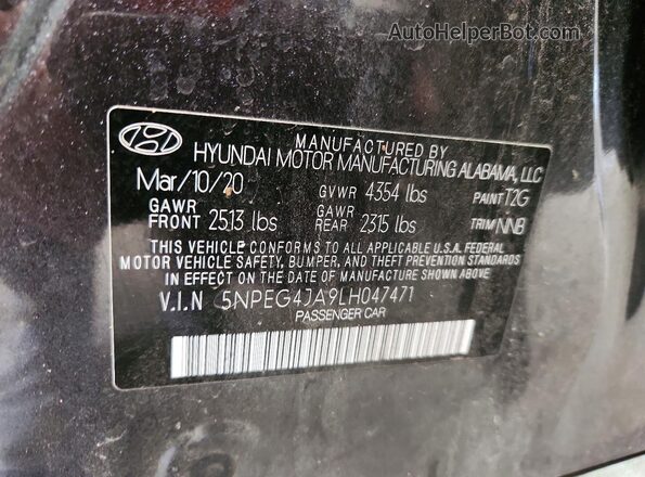 5NPEG4JA9LH047471 2020 HYUNDAI SONATA Gray 