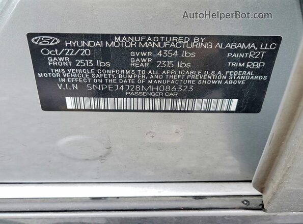 5NPEJ4J28MH086323 2021 HYUNDAI SONATA Silver Engine compartment view