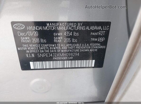 5NPEJ4J2XMH098294 2021 HYUNDAI SONATA Silver Engine compartment view
