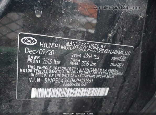 5NPEL4JA0MH101351 2021 HYUNDAI SONATA Черный 
