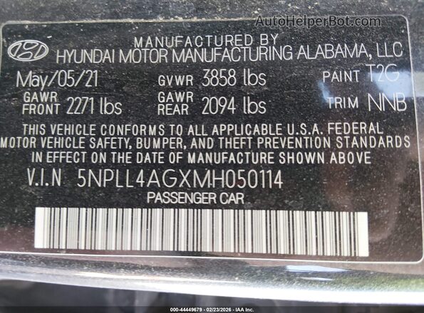 5NPLL4AGXMH050114 2021 HYUNDAI ELANTRA Gray ძრავის განყოფილების ხედი