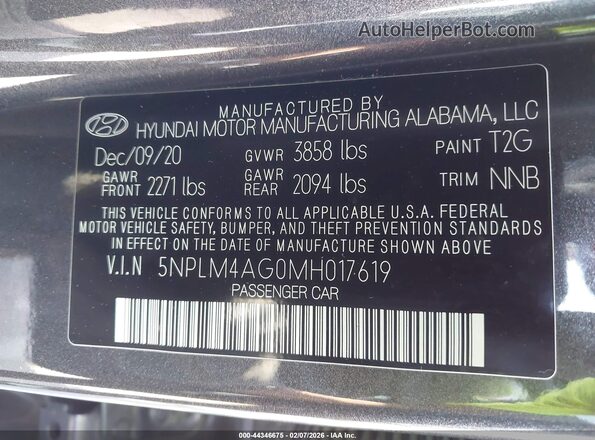 5NPLM4AG0MH017619 2021 HYUNDAI ELANTRA Gray Вид підкапотного простору