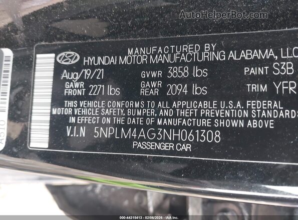 5NPLM4AG3NH061308 2022 HYUNDAI ELANTRA Black Widok komory silnika
