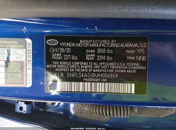 5NPLS4AG8MH006969 2021 HYUNDAI ELANTRA Blue 