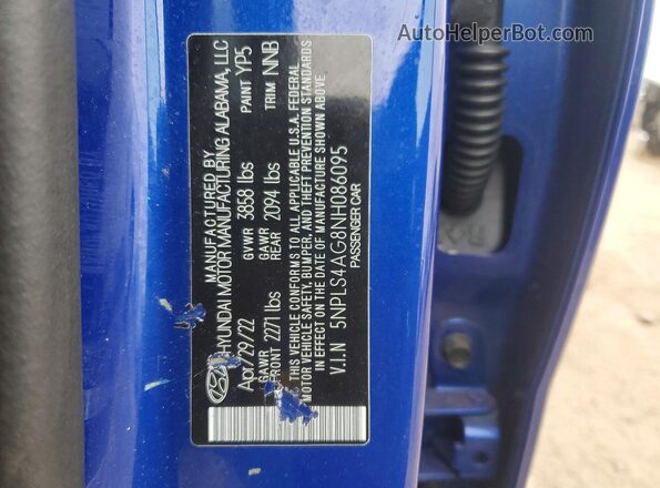 5NPLS4AG8NH086095 2022 HYUNDAI ELANTRA Blue Շարժիչի բաժամունքի տեսք