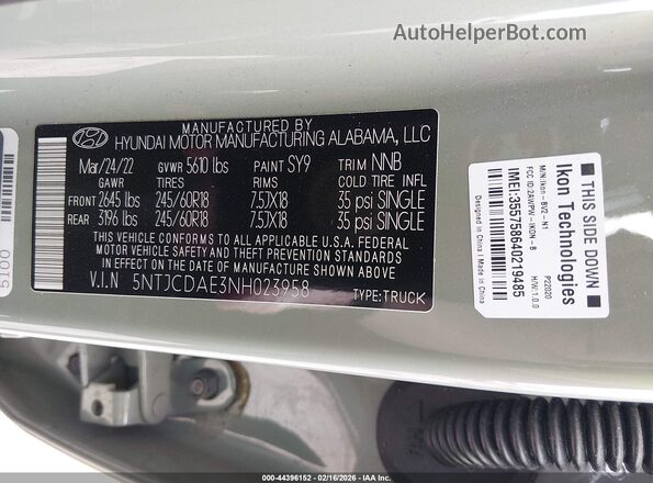 5NTJCDAE3NH023958 2022 HYUNDAI SANTA CRUZ Green Շարժիչի բաժամունքի տեսք