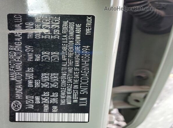 5NTJCDAE6NH036994 2022 HYUNDAI SANTA Green 