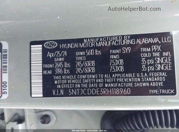 5NTJCDDE3RH118960 2024 HYUNDAI SANTA CRUZ Зеленый Вид подкапотного пространства