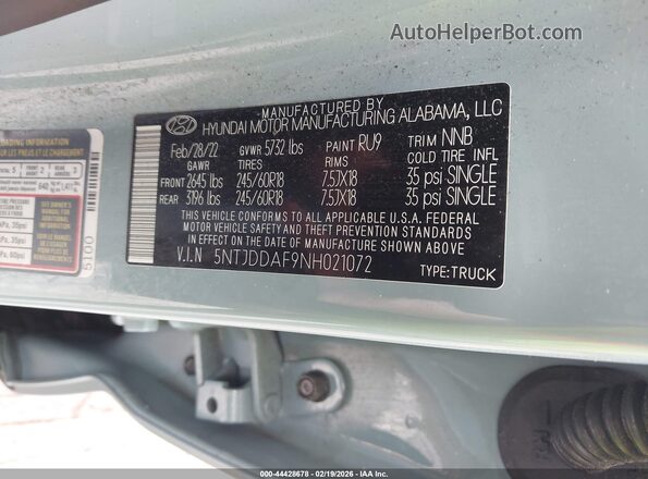 5NTJDDAF9NH021072 2022 HYUNDAI SANTA CRUZ Blue Widok komory silnika