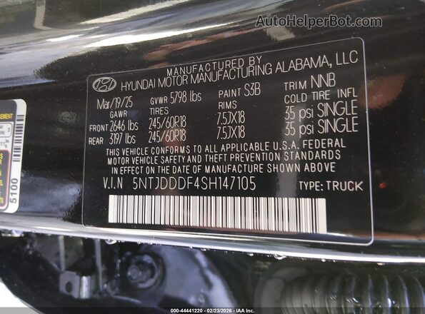 5NTJDDDF4SH147105 2025 HYUNDAI SANTA CRUZ Black 