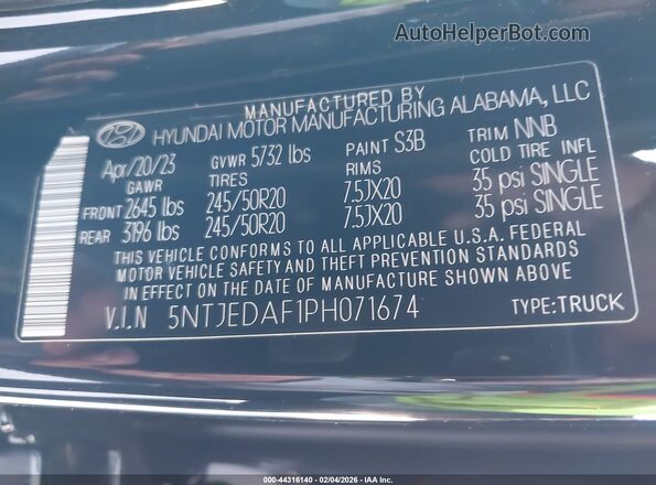 5NTJEDAF1PH071674 2023 HYUNDAI SANTA CRUZ Black Շարժիչի բաժամունքի տեսք