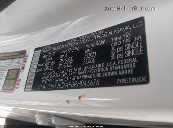 5NTJEDAF8PH043676 2023 HYUNDAI SANTA CRUZ White Widok komory silnika