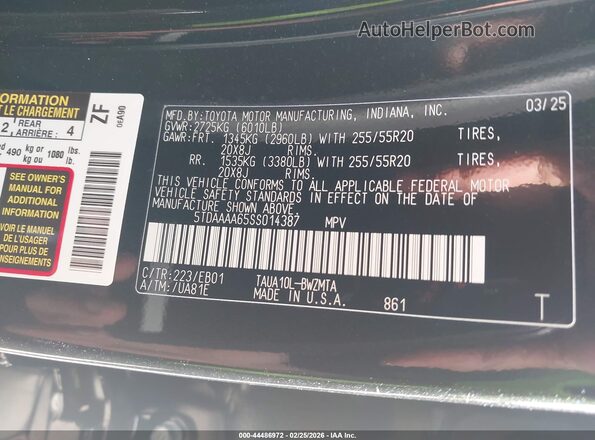 5TDAAAA65SS014387 2025 LEXUS TX 350 Черный Вид подкапотного пространства