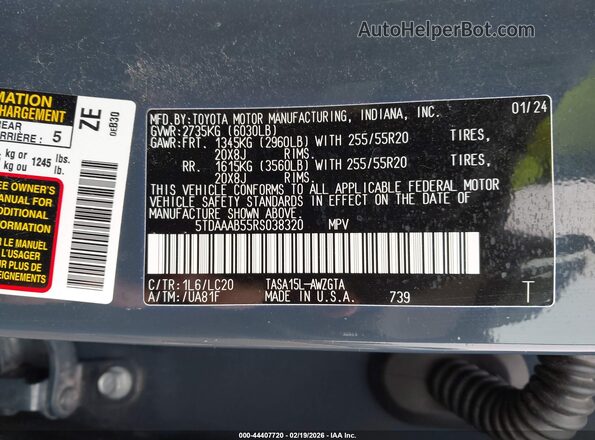 5TDAAAB55RS038320 2024 TOYOTA LIMITED Blue Շարժիչի բաժամունքի տեսք