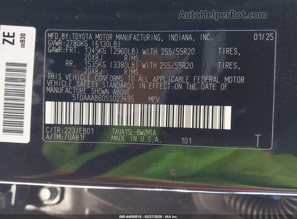 5TDAAAB60SS023495 2025 LEXUS TX 350 Black ძრავის განყოფილების ხედი