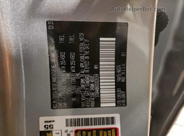5TDAAAB60SS026249 2025 LEXUS TX Silver Vista de la etiqueta del VIN