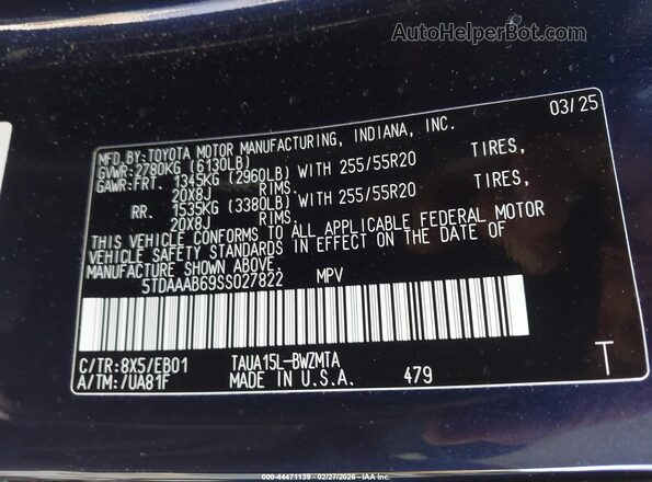 5TDAAAB69SS027822 2025 LEXUS TX 350 Blue Շարժիչի բաժամունքի տեսք