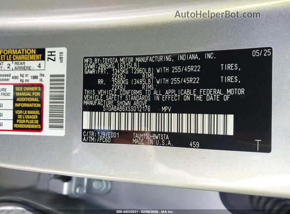 5TDABAB6XSS012176 2025 LEXUS TX 500H Silver Widok komory silnika
