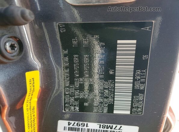5TDBY5G17JS158721 2018 TOYOTA SEQUOIA Gray VIN sticker view