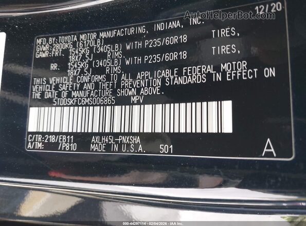 5TDDSKFC6MS006865 2021 TOYOTA SIENNA Black Widok komory silnika