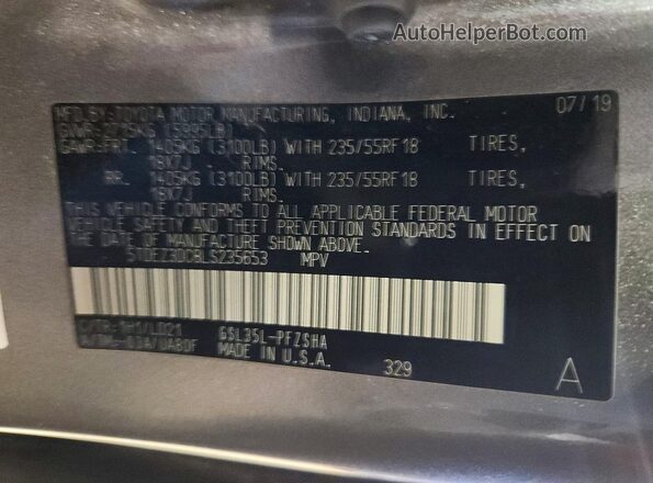 5TDEZ3DC8LS235653 2020 TOYOTA SIENNA Серый 