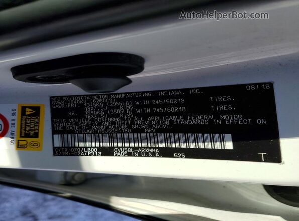 5TDJGRFH6JS051180 2018 TOYOTA HIGHLANDER HYBRID Белый 