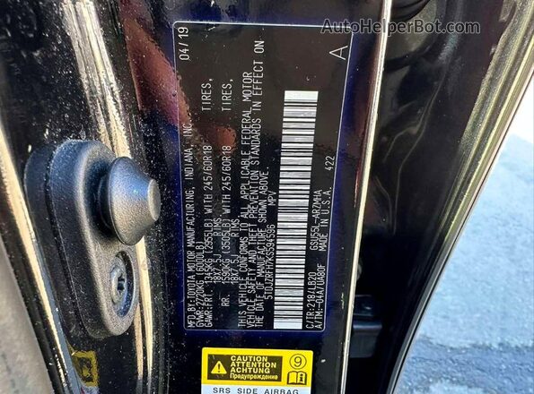 5TDJZRFH7KS594596 2019 TOYOTA HIGHLANDER Black 