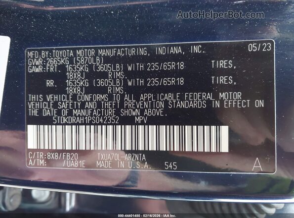 5TDKDRAH1PS042352 2023 TOYOTA LE Dark Blue Շարժիչի բաժամունքի տեսք