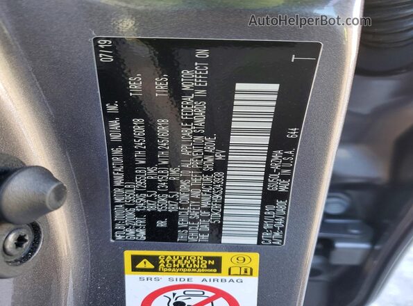 5TDKZRFH9KS343938 2019 TOYOTA HIGHLANDER Gray 