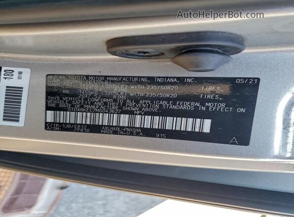 5TDXRKEC7MS043627 2021 TOYOTA SIENNA Silver Widok naklejki z numerem VIN