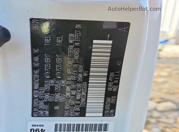5TDYRKEC8MS056004 2021 TOYOTA SIENNA White VIN կոդի պիտակի տեսք