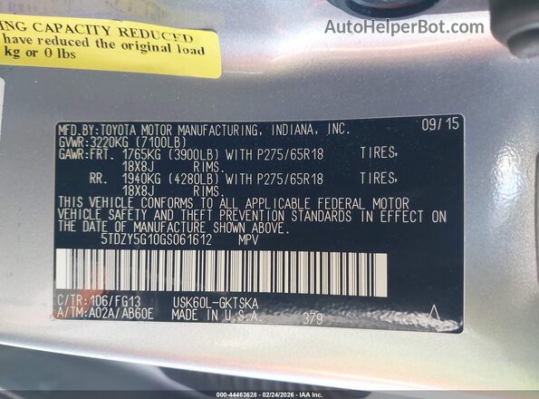 5TDZY5G10GS061612 2016 TOYOTA SEQUOIA Silver Engine compartment view