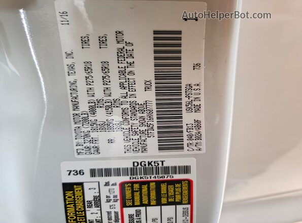 5TFDW5F16HX607777 2017 TOYOTA TUNDRA Белый Вид наклейки с VIN-кодом