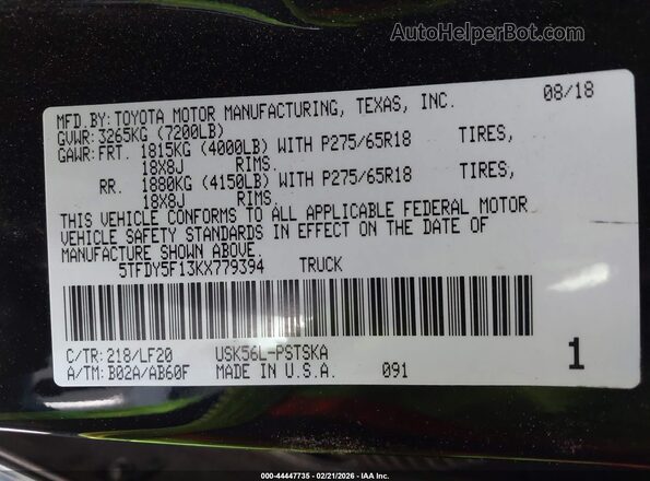 5TFDY5F13KX779394 2019 TOYOTA TUNDRA Black 