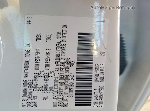 5TFEM5F16GX104517 2016 TOYOTA TUNDRA Белый Вид подкапотного пространства