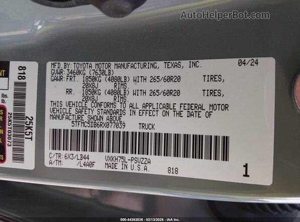 5TFMC5DB6RX077039 2024 TOYOTA TUNDRA HYBRID Gray ძრავის განყოფილების ხედი