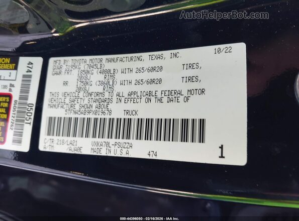 5TFNA5AB9PX019678 2023 TOYOTA TUNDRA Black Engine compartment view