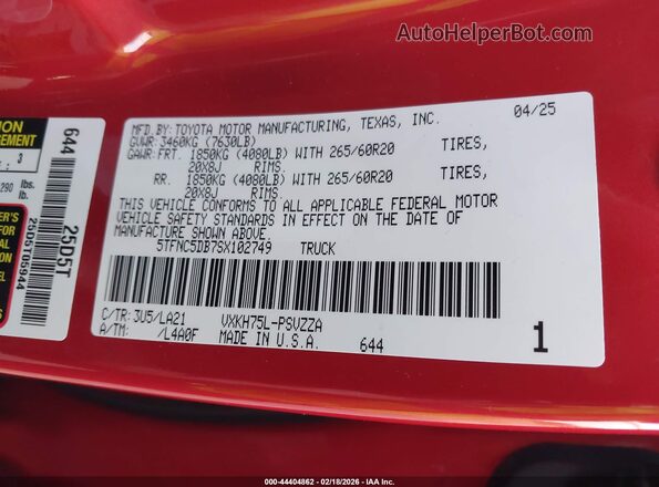 5TFNC5DB7SX102749 2025 TOYOTA TUNDRA HYBRID Red 
