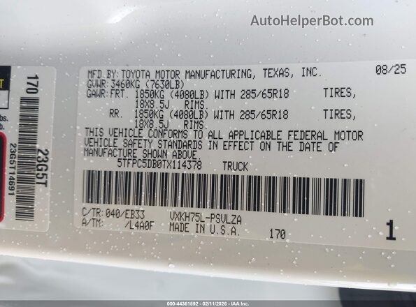 5TFPC5DB0TX114378 2026 TOYOTA TUNDRA HYBRID Белый 