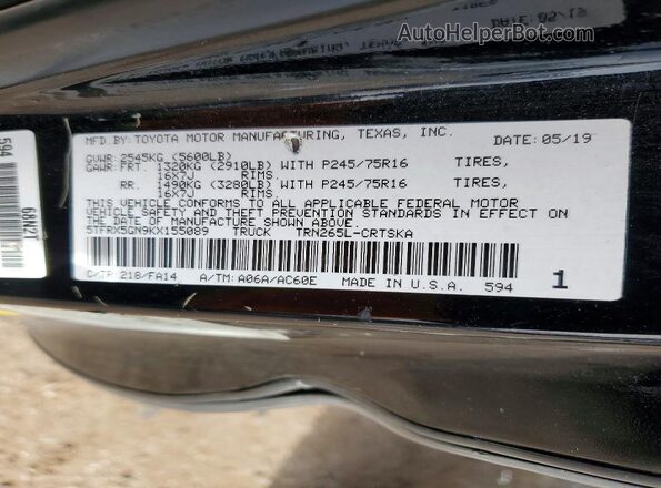 5TFRX5GN9KX155089 2019 TOYOTA TACOMA Black Widok naklejki z numerem VIN