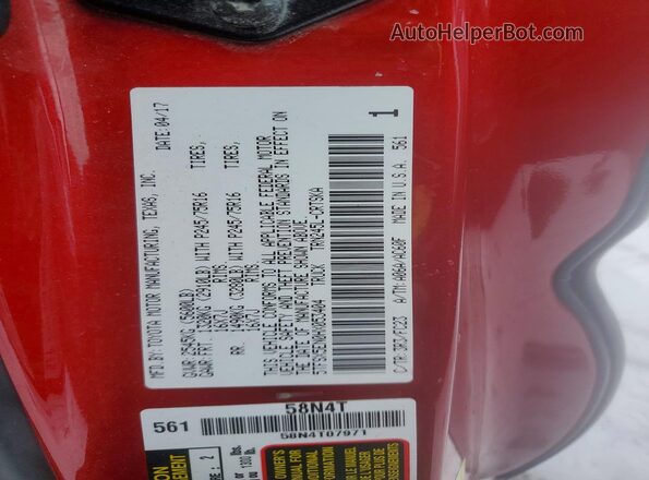 5TFSX5EN0HX053404 2017 TOYOTA TACOMA Red Շարժիչի բաժամունքի տեսք