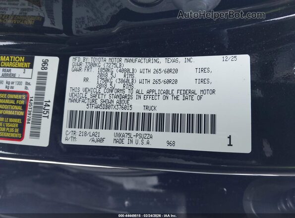5TFWA5DB0TX376015 2026 TOYOTA TUNDRA Black Շարժիչի բաժամունքի տեսք